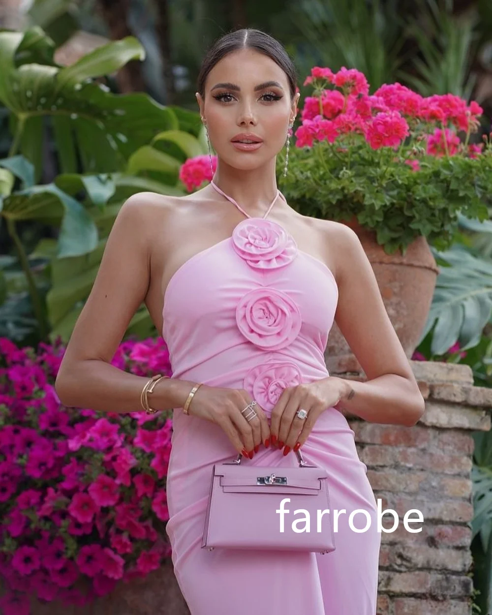 Maßgeschneiderte klassische Jersey-Faltenblume, A-Linie, Neckholder, Midi-Kleider, Abendkleider, exquisiter moderner Stil, Pastrol, Unisex, Chinesisch