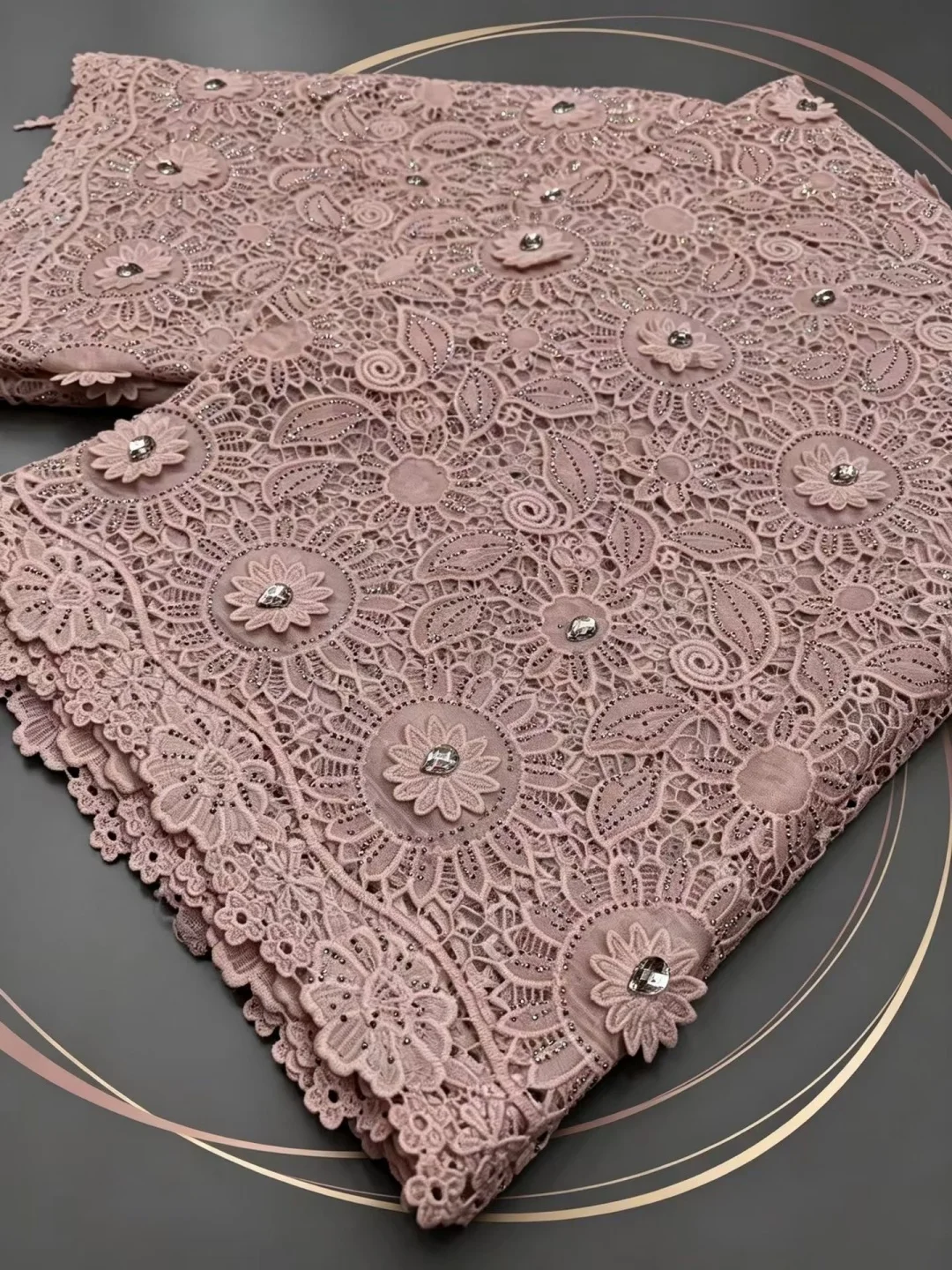 Crystal Mesh Fabric - Pink Tube Bead Water Soluble Rhinestone
