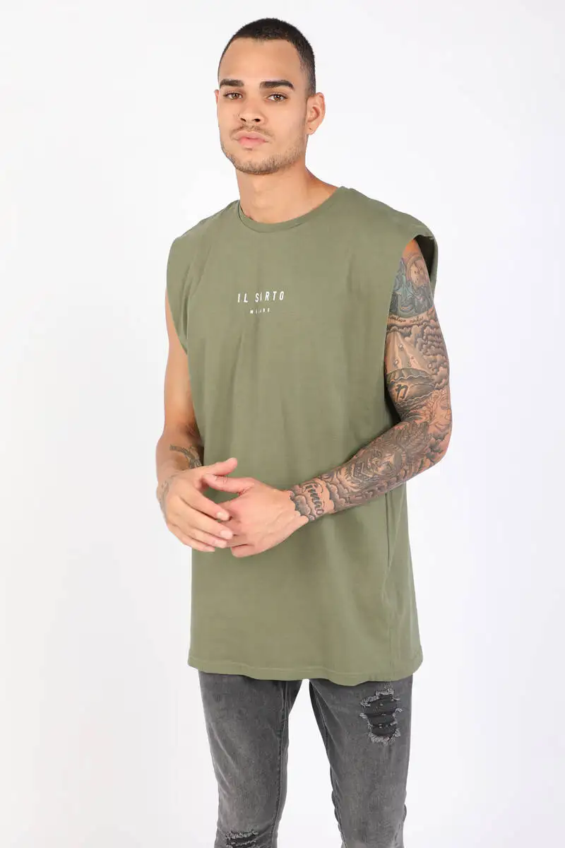 Men Green Cycling Neck Sleeveless T-shirt