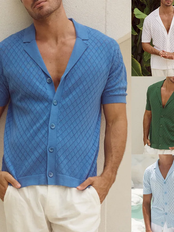 

Men's Breathable Knitted ort Sve irt Loose Fit Cotton Summer Thin Fabric Casual Wear Pure Color irt Top