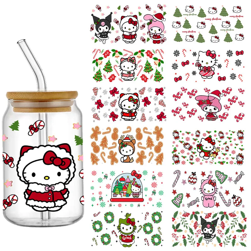 Miniso Hello Kitty Kuromis 16OZ UV DTF Cup Wraps Transfer Sticker For Glass Libbey Can Bottle Selfadhesive Washable DIY Custom