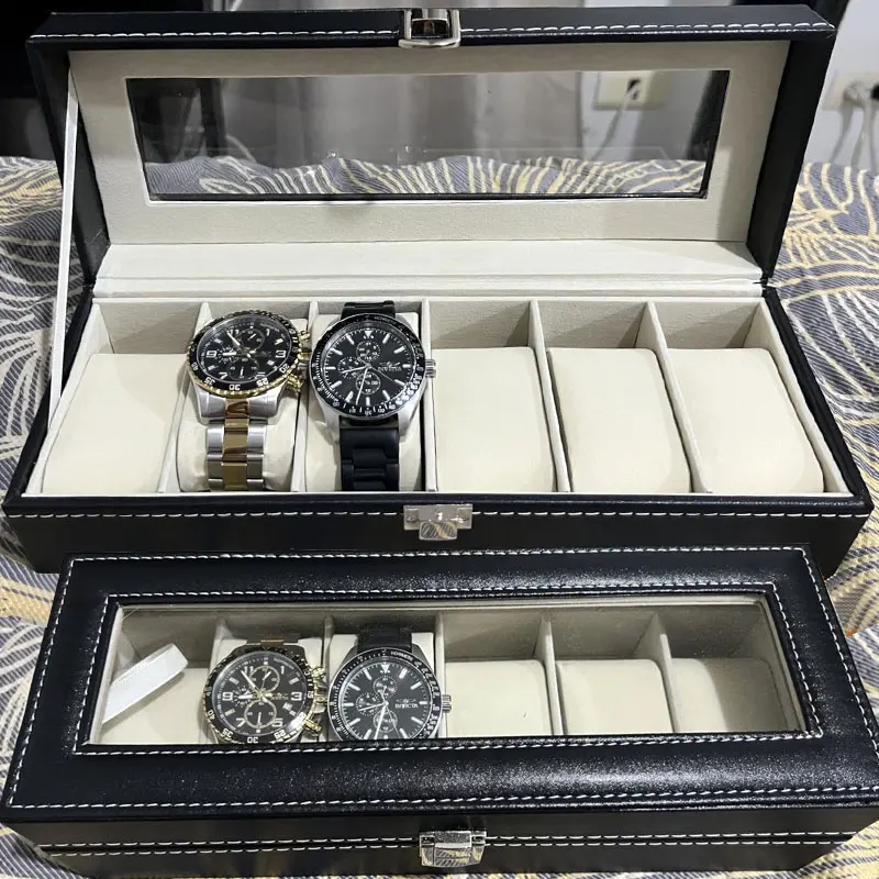 

Горячая распродажа: Органайзер для хранения и демонстрации часов из искусственной кожи с прозрачной крышкой, футляр-подставка для мужских часов, подарок
