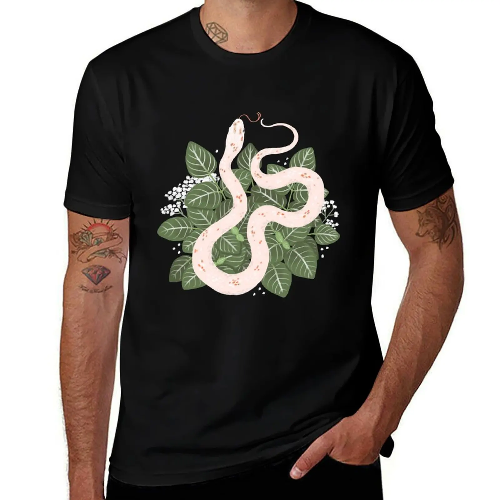 Palmetto Corn Snake and Silver Nerve Plant T-Shirt Fashion Pattern Printed Tee Shirt T-Shirt