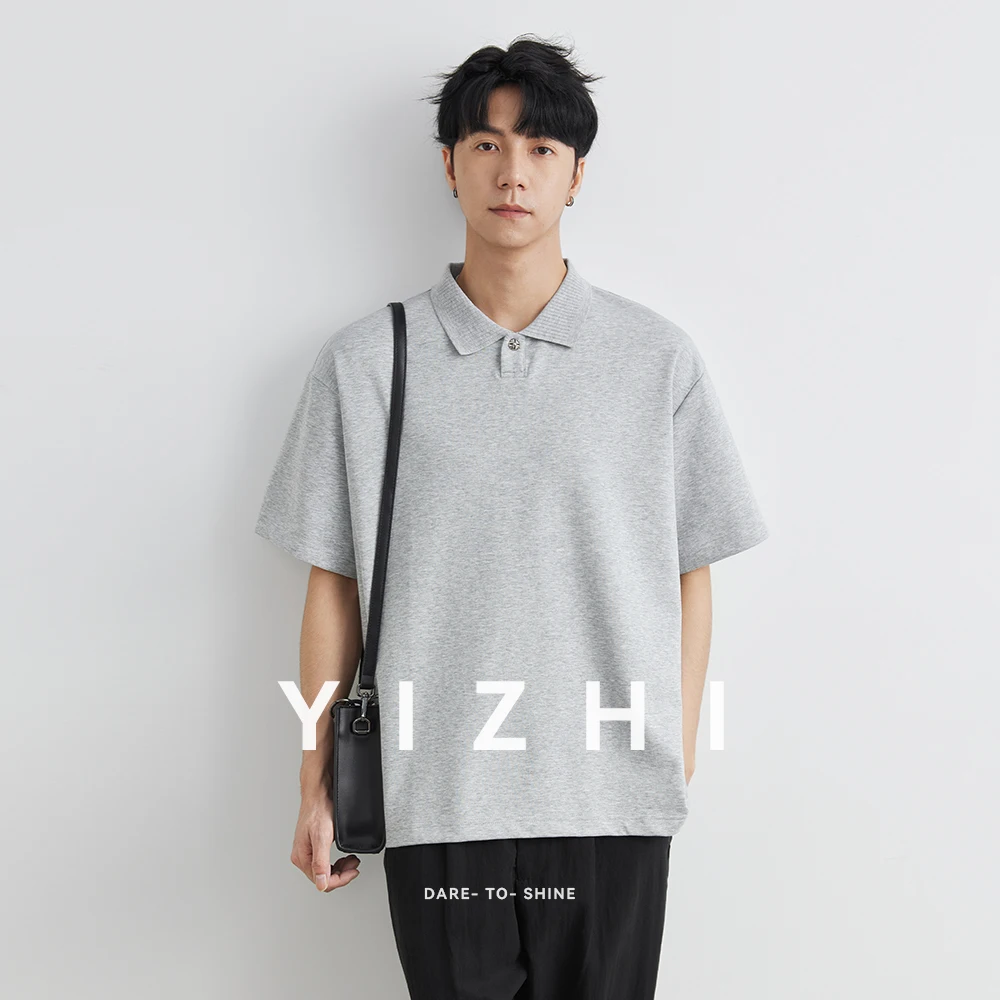 Fashion Korean Men's Solid Color Polo Shirt Summer New Lapel Heavy Short Sleeve T-shirt Business Casual Comfortable Polo Shirt
