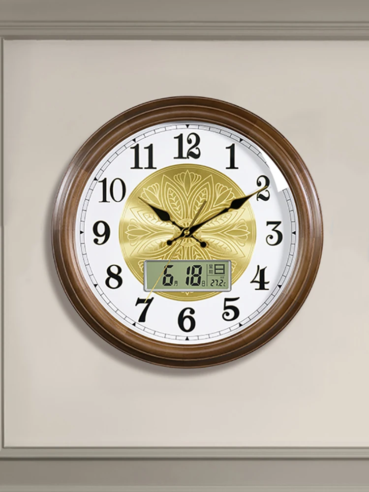 

Luxury Wood Wall Clock Modern Vintage Latge Gold Clocks Wall Home Decor Silent Watch Pure Copper Home Living Room Decoration