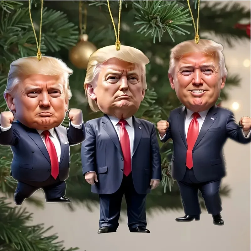 7PCS Classic Style Trump Acrylic Christmas Decorations, Shiny Car and Christmas Tree Decorations, Creative and Fun Holiday Gifts