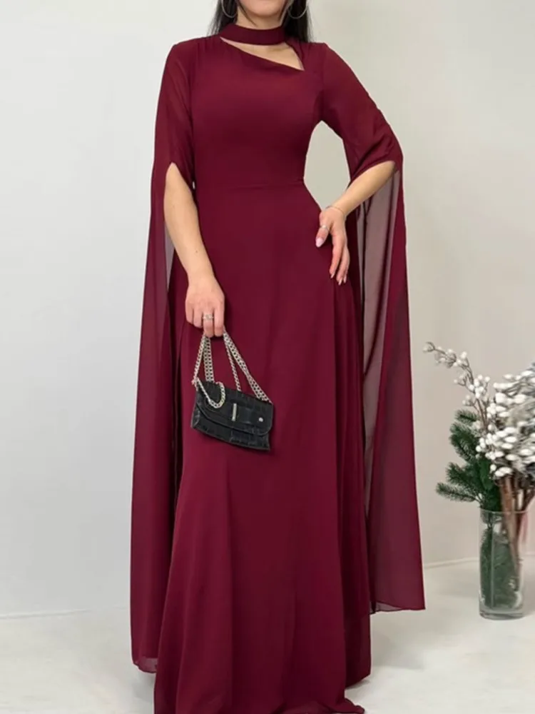 

Elegant Banquet Party Dress Women's Sexy Slim Slim Long-sleeved Dress Private Dress Celebrity Style Petal Sleeve Long Skirt