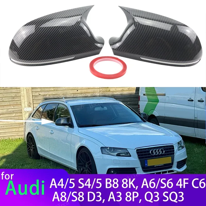 For Audi A4 S4 A5 S5 B8 8K, A6 S6 4F C6, A8 S8 D3, Q3 SQ3 , A3 8P Carbon Look Black Horn Add on Side Rear View Mirror Cap Cover 