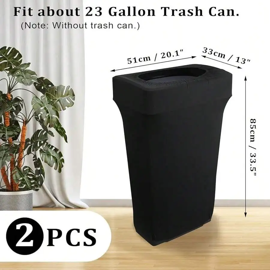 Cubierta elástica de licra para bote de basura de 23 galones, paquete de 2, cubierta rectangular negra ajustable para contenedor de residuos, para decoración de bodas y fiestas