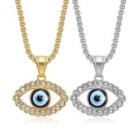 European and American new hip-hop HIPHOP jewelry titanium steel gold-plated diamond Turkish blue eyes pendant necklaceEuropean a