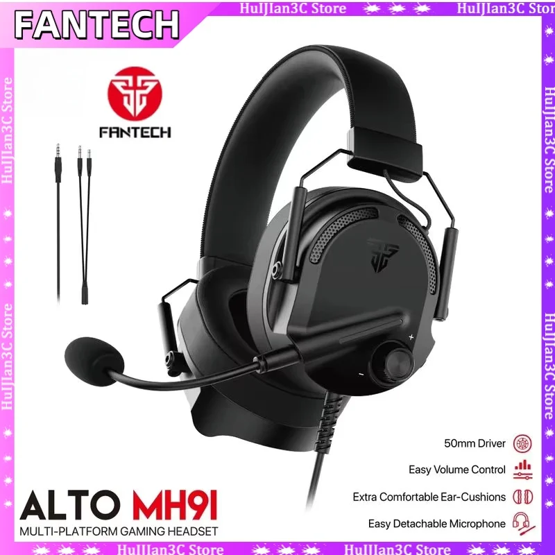 

FANTECH MH91 3.5mm Plug Gaming Headset 50mm Drivers Surround Sound HD Mic for PS4 PS5 XBox PC - Portable Audio Video Earphones
