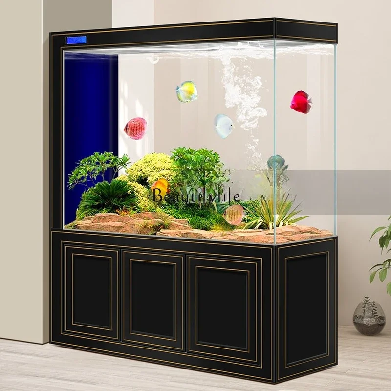 05-*Fish tank living room household entrance screen partition ultra-white glass large ecological bottom filter aquarium