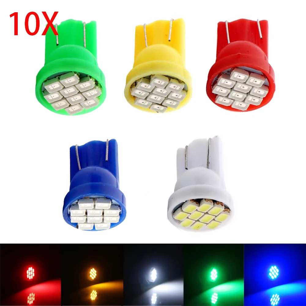 

10PCS T10 194 168 1206 10 SMD LED Car Lights 12V DC Interior Lighting Auto Bulbs Super Bright Mix Colors License Plate Lamps