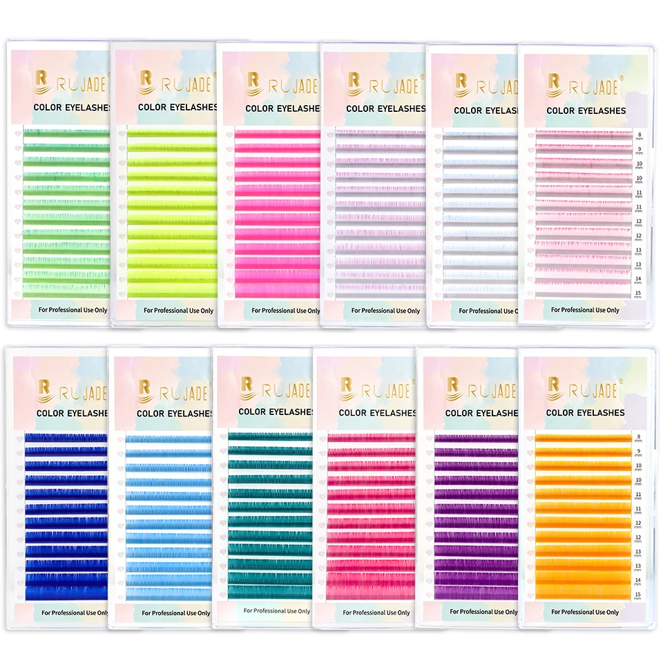 Mix Color Eyelash Extension Gradient Red Green Blue Purple Color Mink Ombre Faux Individual Rainbow Colored 8-15mixed Lashes