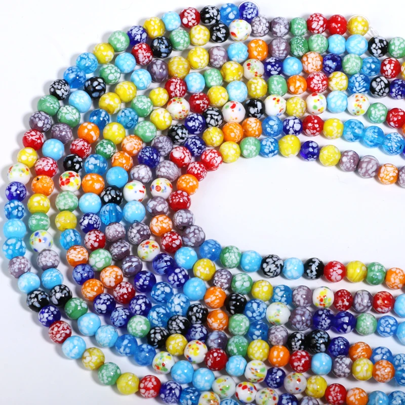 8/10mm Bunte Handgefertigte Lampwork-Glasperlen Lose Abstandhalterperlen für Halsketten, Ohrringe, Armbänder DIY Schmuckherstellung Zubehör