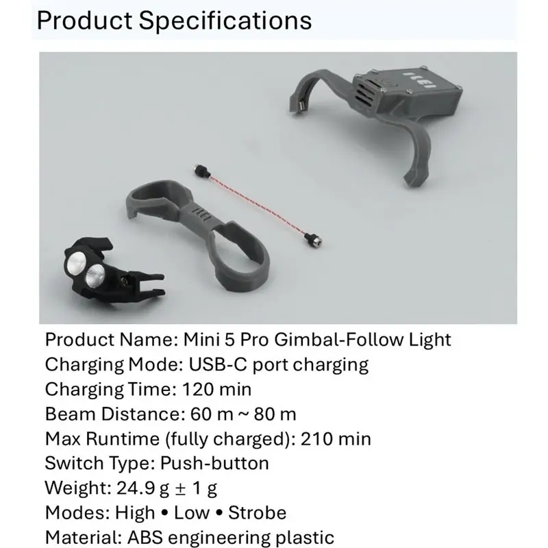 [new-a25p】-for-dji-mini-5-pro-dual-light-version-accessory-lamp-gimbal-follow-led-spotlight-700-1000lm-night-flight-light