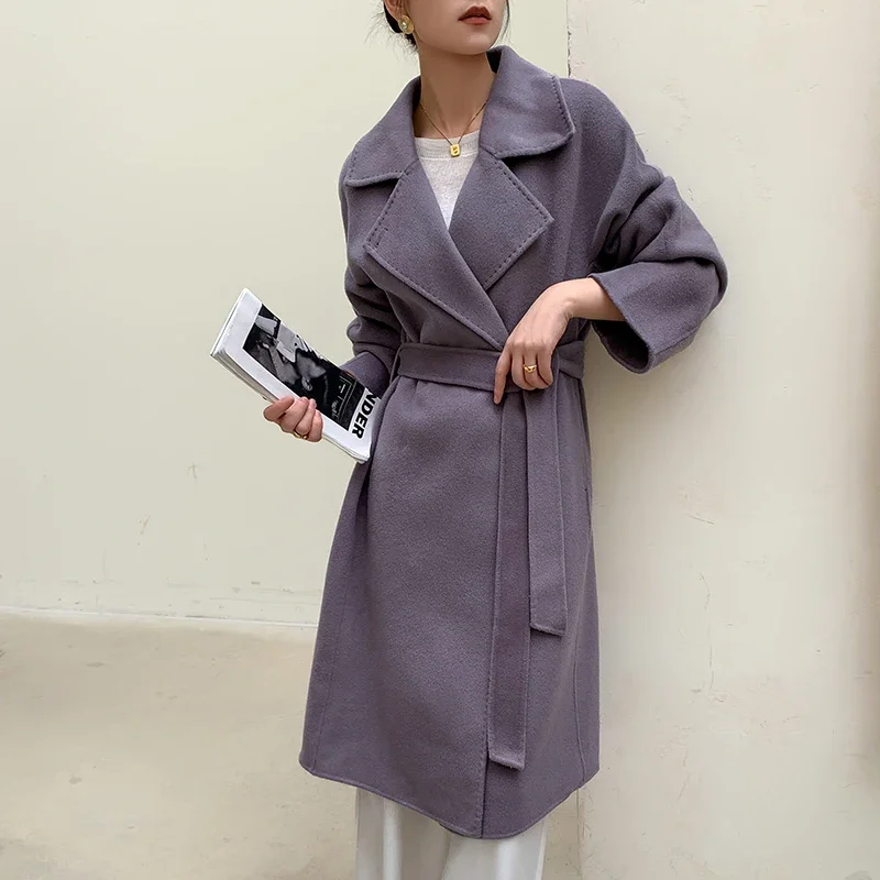 

LIBIELIY Ladies' 100% Cashmere Thick Double-sided Extended Coat, Classic, Versatile And Fashionable For Business And Leisure