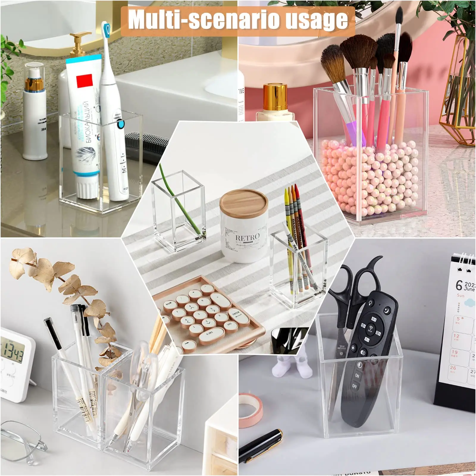 Clear Makeup Brush Holders Eyebrow Stationery Organizer for Office, Desk and Dressers Bathroom Desktop Storage Box