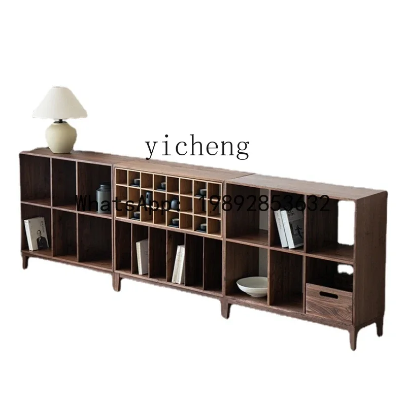 LYY  Cup Holder Tea Room Bookcase Black Walnut Lattice Low Cabinet Master Cup Teapot Storage Rack
