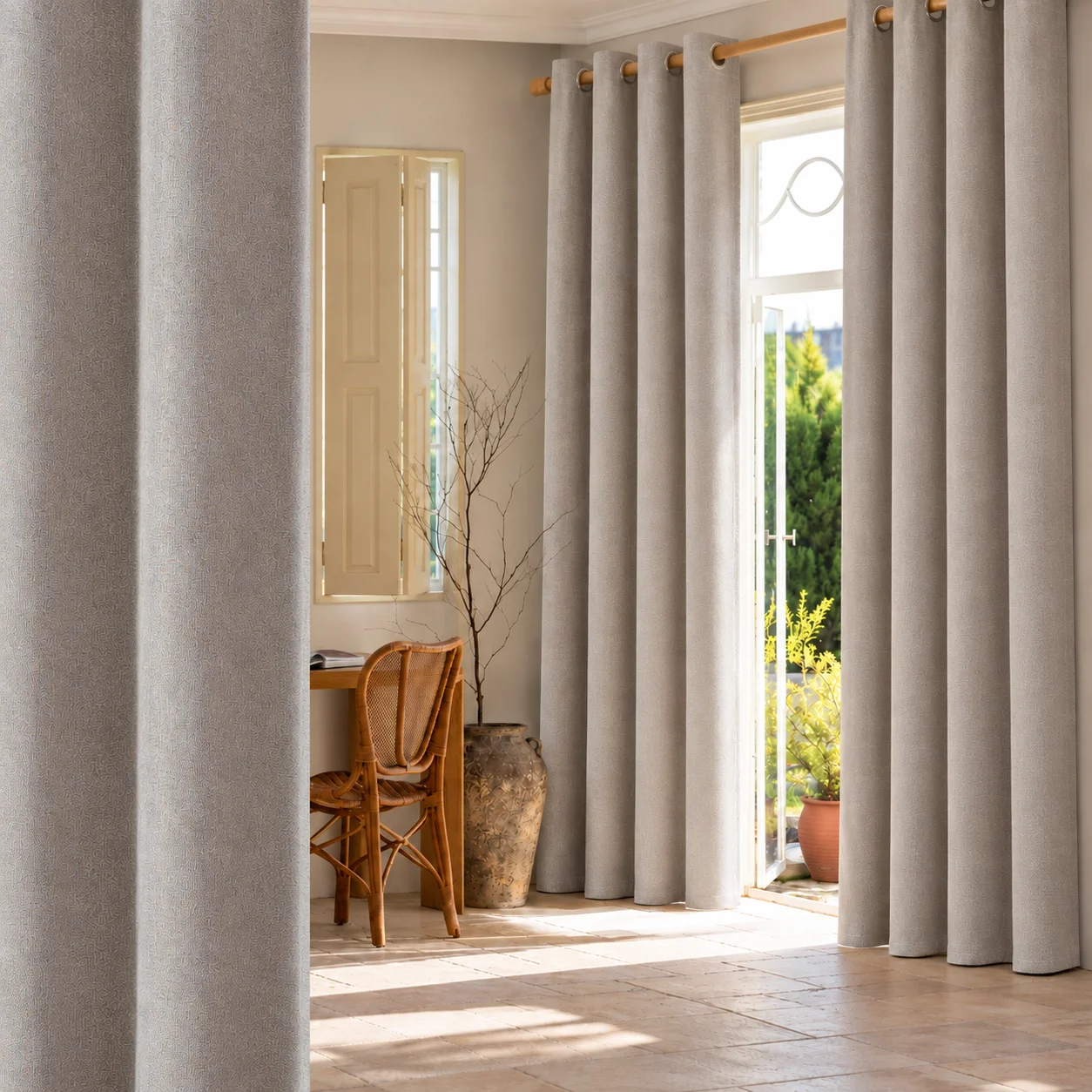100% Blackout Linen Curtains Noise Reduction for Bedroom Living Room, 2 Panels