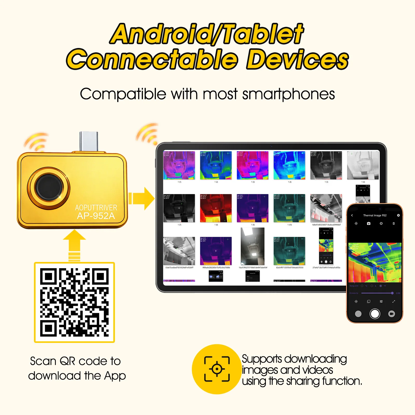 HoldPeak Mobile Thermal Imager 256x192 Resolution -15℃~600℃ High Accuracy Alarm 10 Palettes for Industrial Circuit Inspection