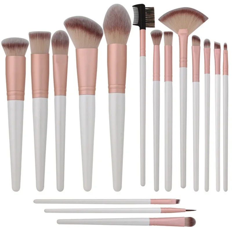 Ensemble de pinceaux de maquillage 16 pièces avec rainures, outils de maquillage et pinceaux de maquillage blanc cassé