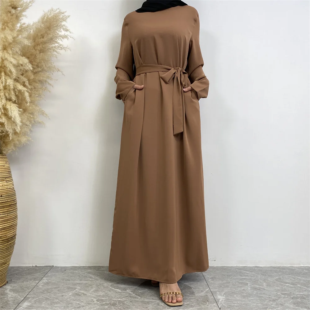 عباية إسلامية موضة جديدة فستان ساخن تركيا العربية دبي رداء بلون سادة مع جيوب فستان نسائي طويل 59