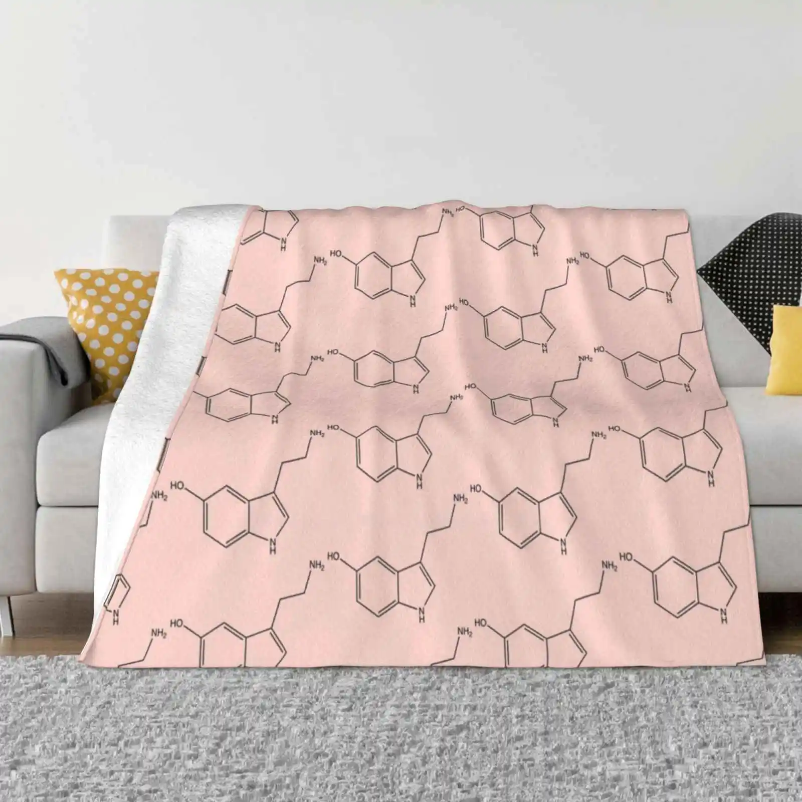 Serotonin-Line Shaggy Throw Soft Warm Blanket Sofa/Bed/Travel Love Gifts Serotonin Structure Serotonin Molecule Love Drug