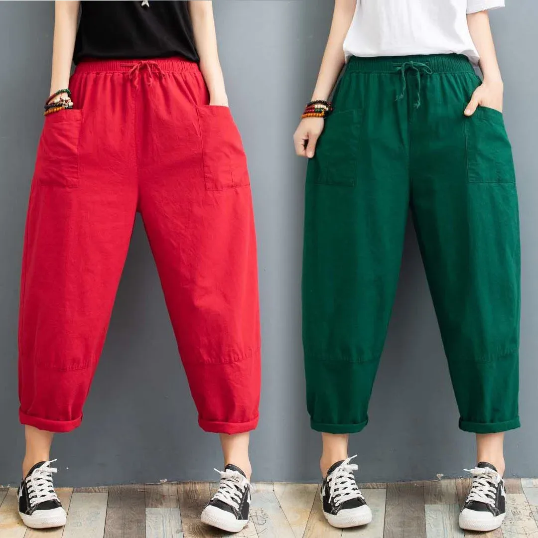 

Новые хлопково-льняные брюки-морковки женские, модные, летние, тонкие, свободные, больших размеров, повседневные, в стиле Харлан