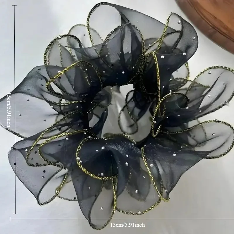 Eleganter böhmischer schwarzer Blumen-Haarring mit funkelnden Verzierungen, Geburtstage, besondere Anlässe, Haarschmuck im Vintage-Stil – Detail 4