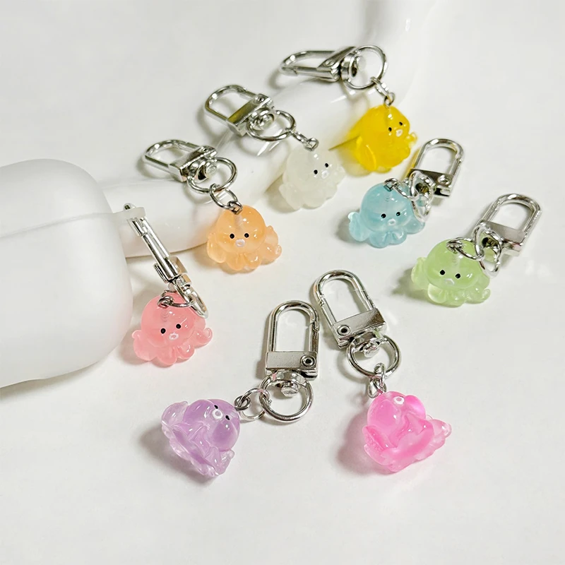 1Pair Cartoon Luminous Octopus Phone Lanyard Lovely Animal Mobile Phone Chain Keyring Camera Pendant Car Key Accessories