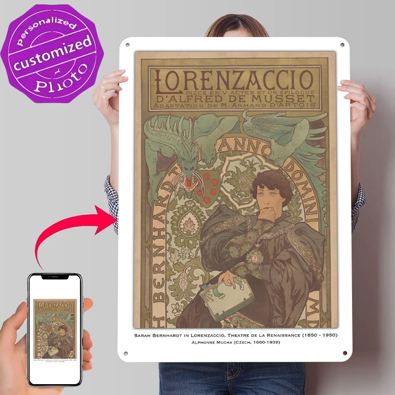 Sarah Bernhardt in Lorenzaccio Tinplate Poster Customized Wall Art Retro Vintage Metal Signs for Fans Bedroom Decoration Room