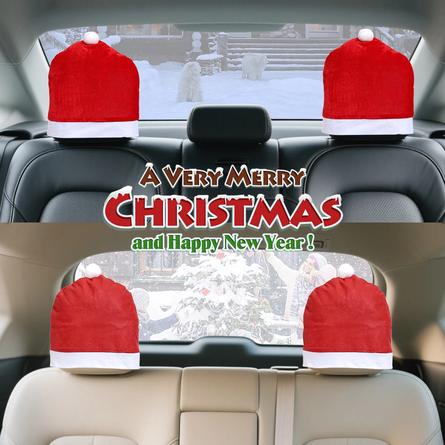

Christmas Car Headrest Cover King Size Christmas Hat Seat Back Cover Vehicle Holiday Atmosphere Decoration