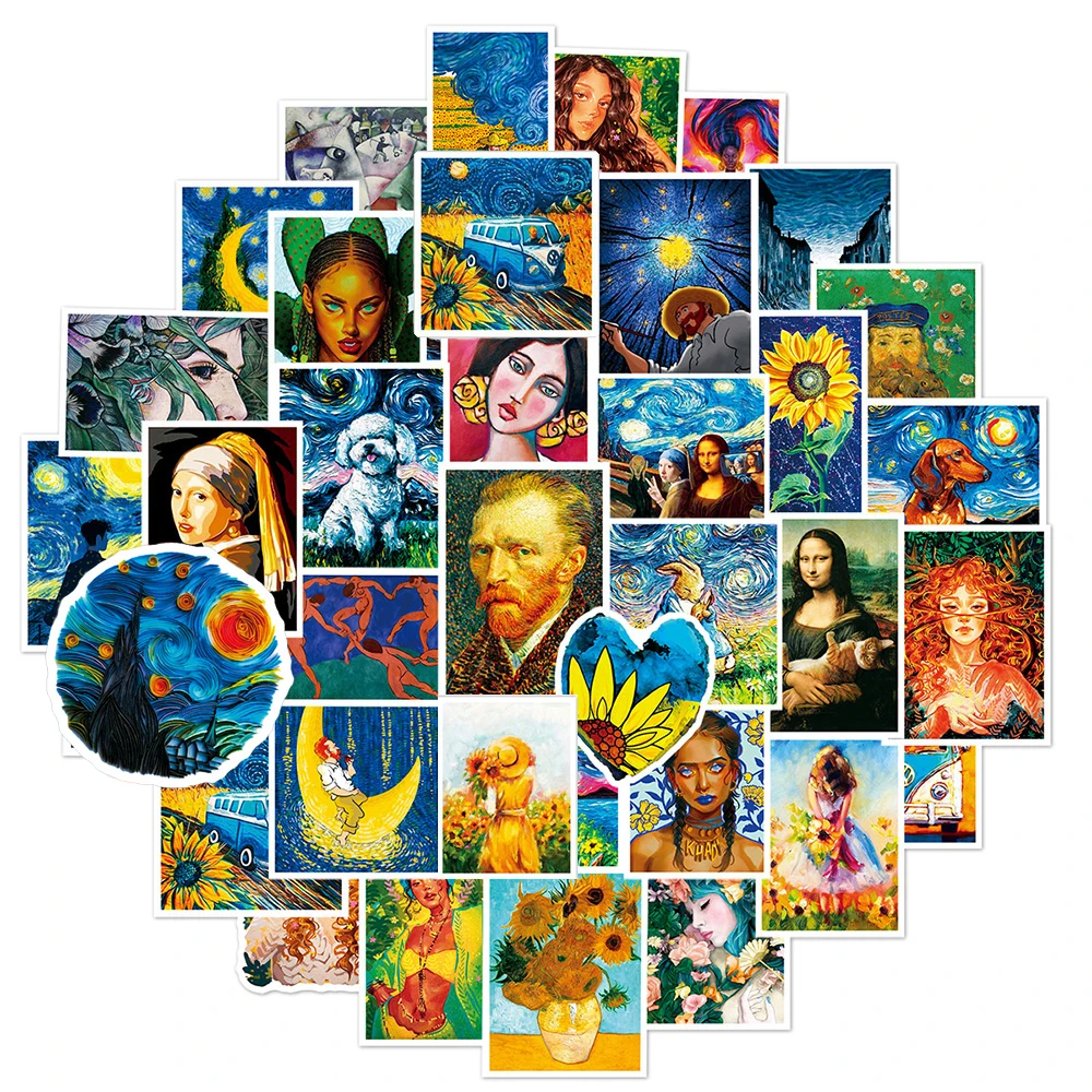 10/30/50pcs Retro Famous Art Oil Painting Graffiti Stickers Classic Artwork Aesthetic Decals DIY Luggage Notebook Phone Sticker