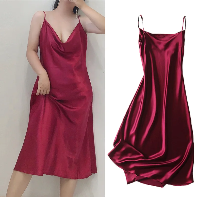 Big Size Nightgown Sexy Burgundy Rayon Home Dressing Gown Female Summer Underwear Solid Sleepwear Chemise Bathrobe Nightwear