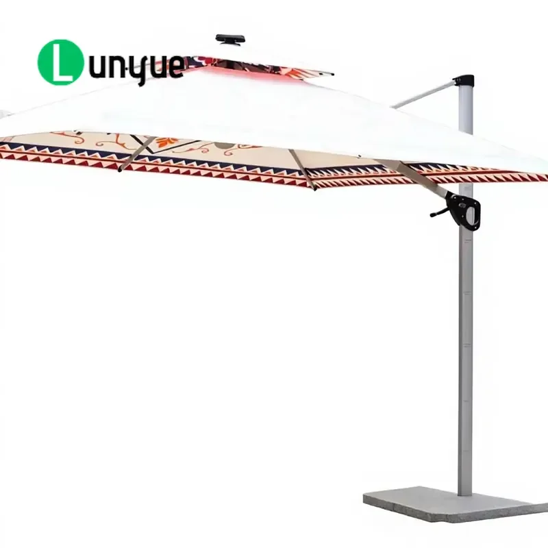 Modern Aluminum Alloy Outdoor Parasol with Lamp Waterproof UV Protection Patio Umbrella for Courtyard Terrace Garden