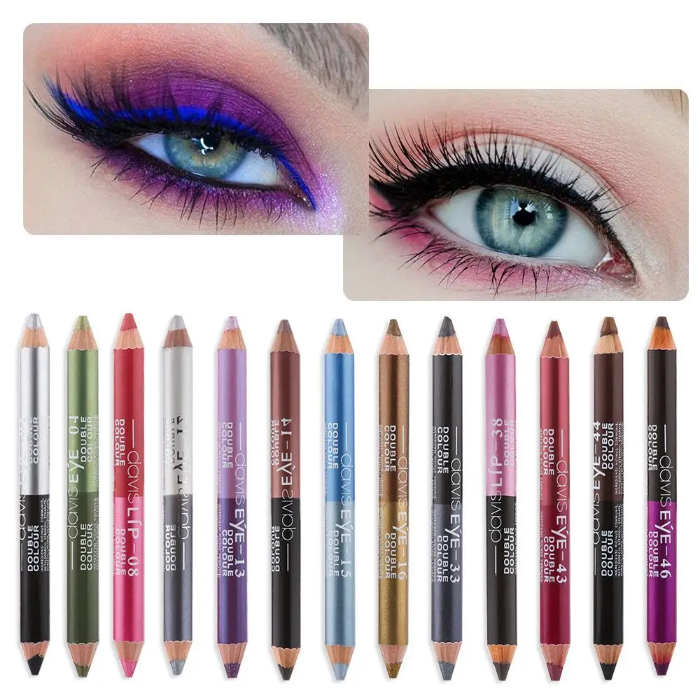 1 Stuk Dubbelzijdige Dubbelkleurige Eyeliner Pen Duurzaam Waterdicht Zweetbestendig Oogschaduw Markeerstift Glitter Ogen Potlood Make-Up Gereedschap