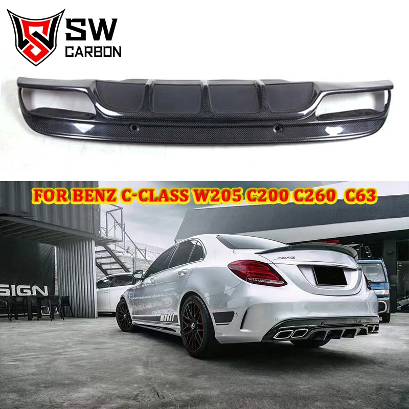 For Mercedes-Benz W205 C-Class C43 C63 W205 C200 C220 C260 Carbon Fiber FD Style Rear Diffuser Rear Bumper Lip Under Spoiler