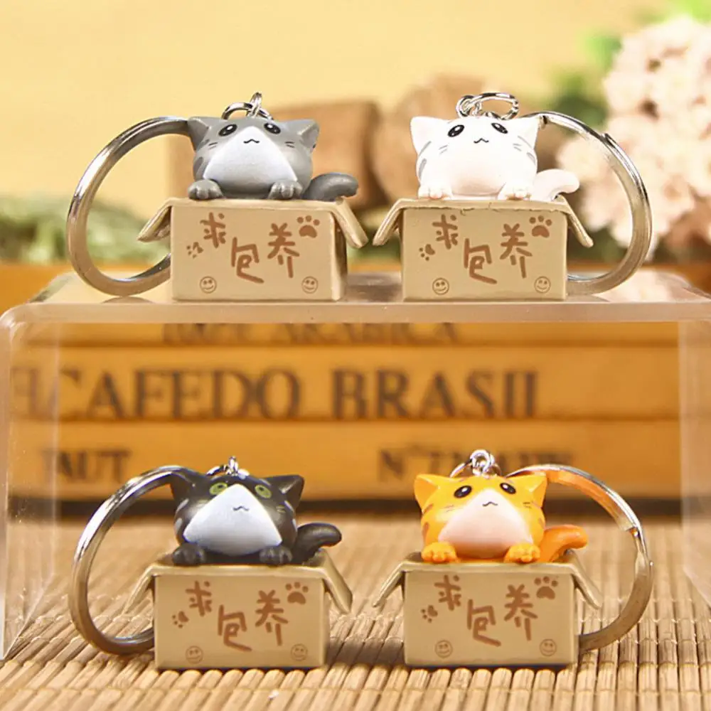 Cartoon 3D Cat Keychain Cute Creative Box Keyring Mini Panda Green Color Car Key Holder Key Accessories Gifts Wholesale