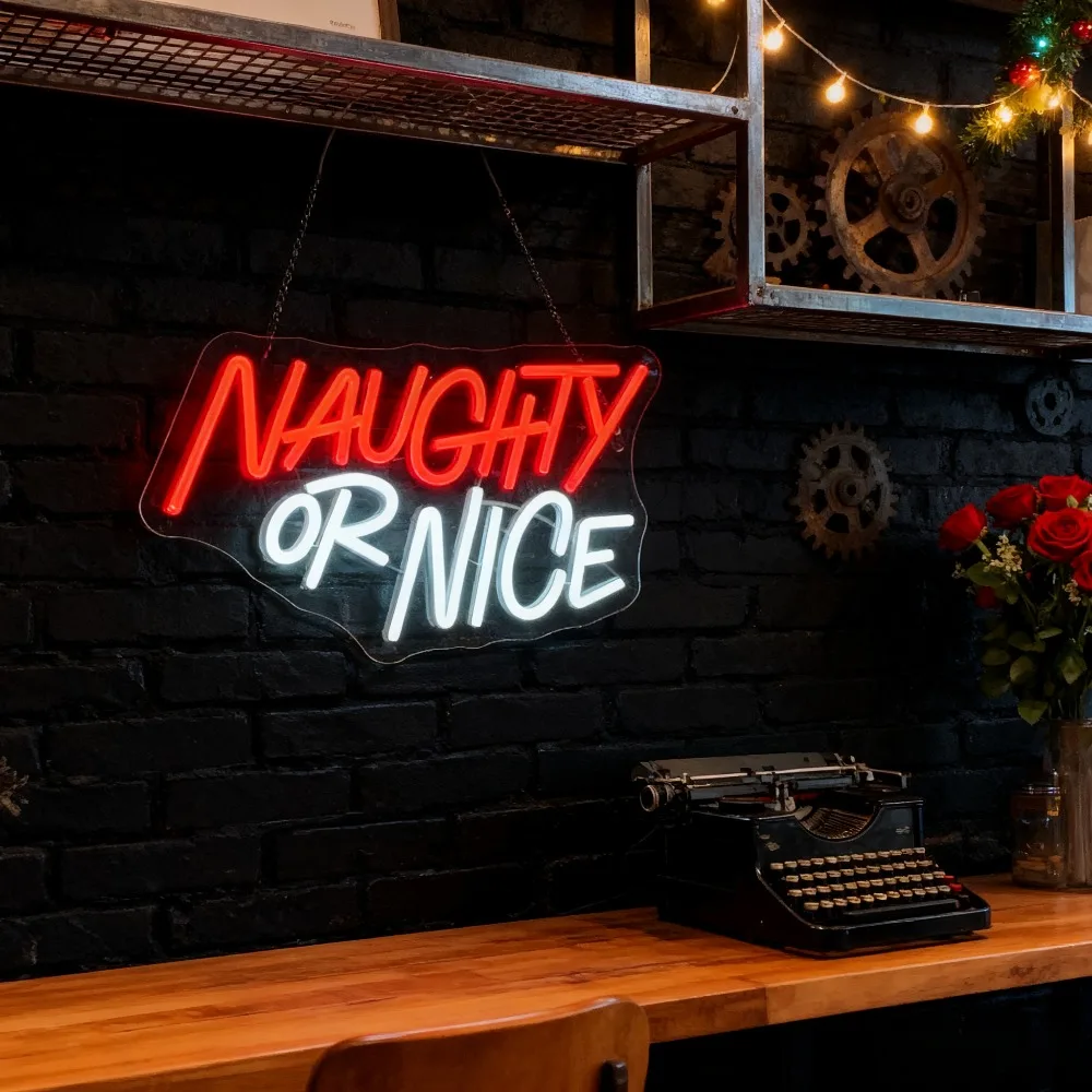 Naughty Or Nice Neon Sign LED Marquee Light Red White for Home Bar Pub Xmas Decor Holiday Christmas Gift USB Rechargeable