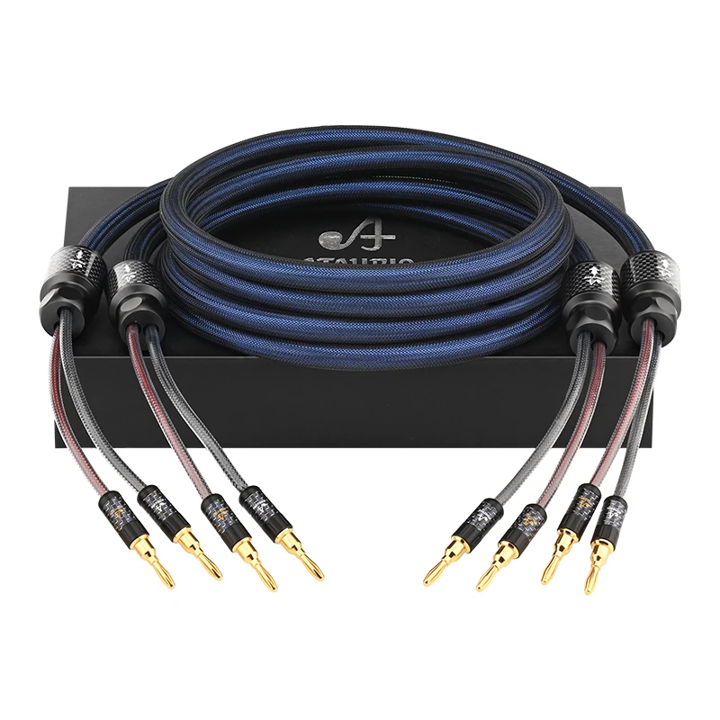 ATAUDIO Ein Paar Lautsprecherkabel aus Sterlingsilber, Lautsprecherkabel mit austauschbarem Bananen-Y-Stecker, HiFi-Audioverstärkerkabel