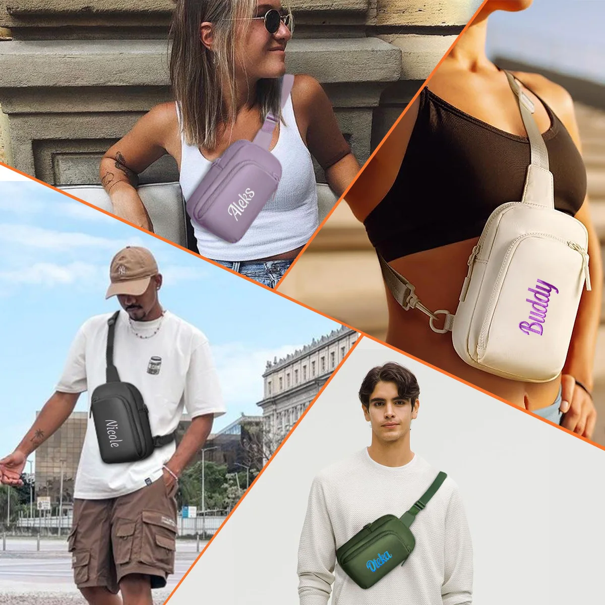Personalized Embroidered Sling Chest Bag, Waterproof Polyester Crossbody Sling Pack for Sports Casual Daily Use