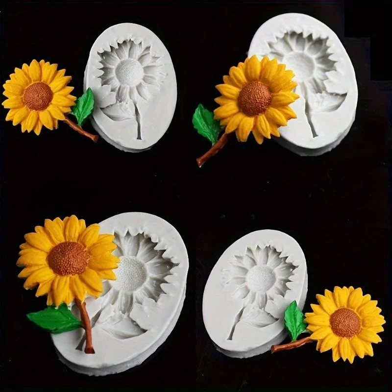 Molde para fondant de pastel de girasol, molde de silicona con forma de flor de sol para manualidades, Chocolate, caramelo, azúcar, molde para pasta de goma