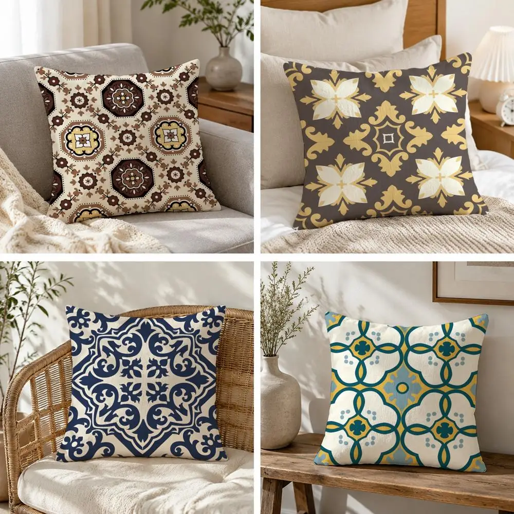 Funda de cojín con estampado de azulejos ibéricos 1P, decoración romántica y acogedora para el sofá del hogar