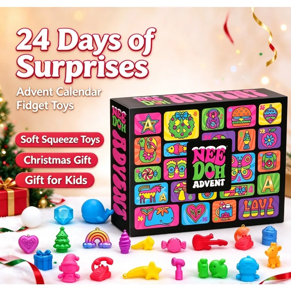 Christmas Countdown Advent Calendar Blind Box, 24Pcs Mini TPR Squeeze Squishy Fidget Toy Set, Stress Relief Surprise Xmas Gif