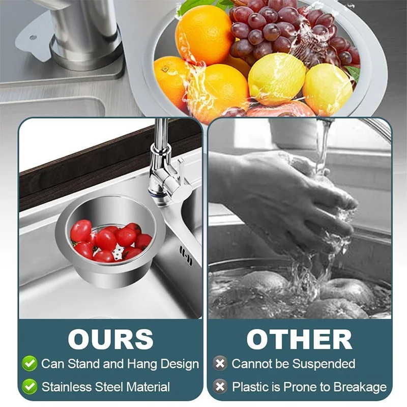 Sink Strainer Basket Hanging Waste Drain Filter Basket Stainless Steel Kitchen Swan Fruit Vegetable Drainer Sponge Rack Storage