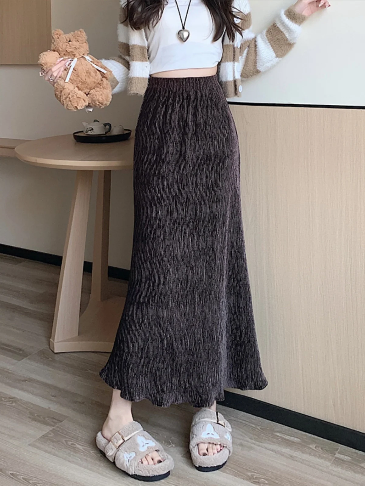 

Золотистая бархатная юбка-русалка с завышенной талией, женская длинная юбка-обертка, новая коллекция весна-осень-зима