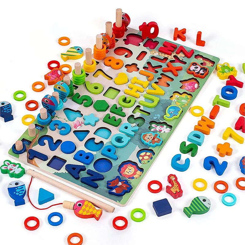 ไม้การศึกษาตกปลา Log Board Shapes Sorter Stacker เกมเกมที่มีสีสันสําหรับของขวัญเด็กของเล่นของขวัญ