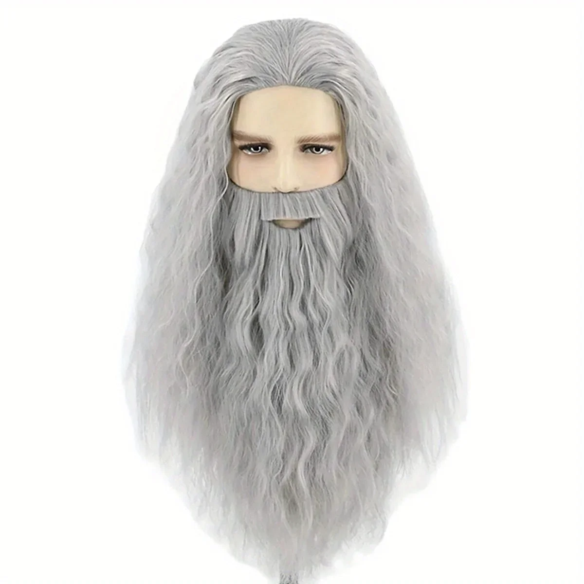 

Gray Wizard and Mountaintop Cave Savage Cosplay Role-playing Bearded Synthetic Wig Headband Suitable for Holiday Parties