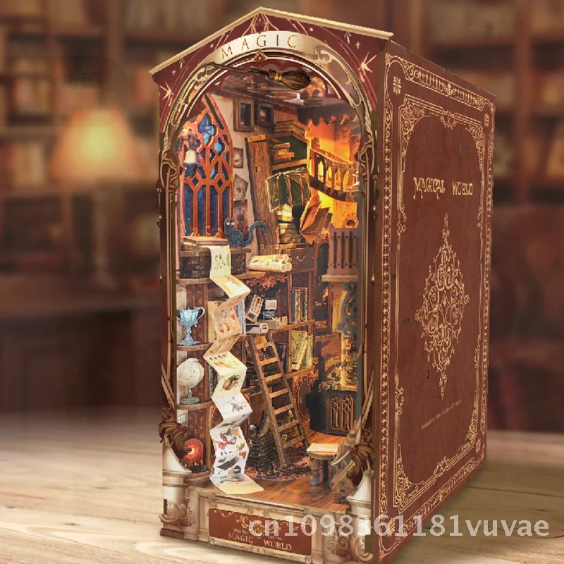 DIY Wooden 3D Hand-Assembled Magic World Book Stand Model Building Toy for Birthday Gift Intellectual Development & Brain